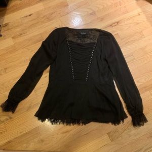 NWT KOOPLES SILVER & BLACK LACE GROMMET BLOUSE!
